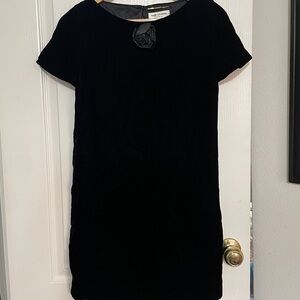 Saint Laurent Paris black velvet mini dress with rose detail